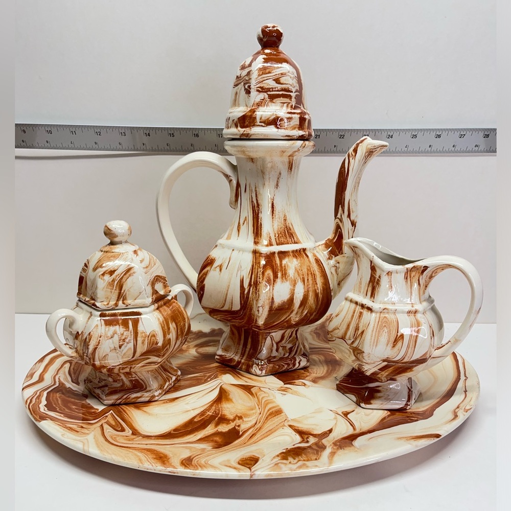 Rear Vtg 1978 Alaska Native Coffee/Teapot, Creamer, Sugar,